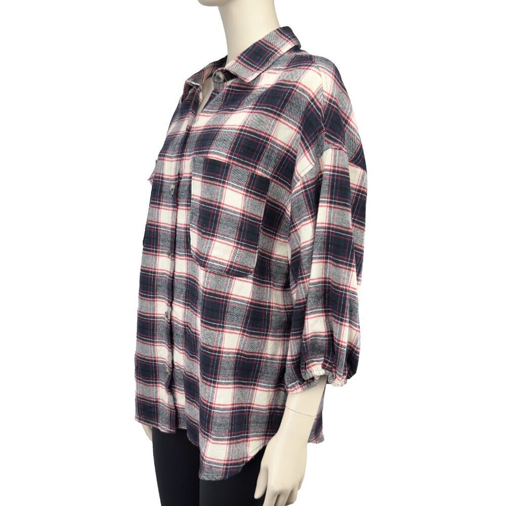 HARVE BENARD Plaid Red White‎ Black & Blue Button Up 3/4 Sleeves Shirt Size XL - Picture 5 of 9